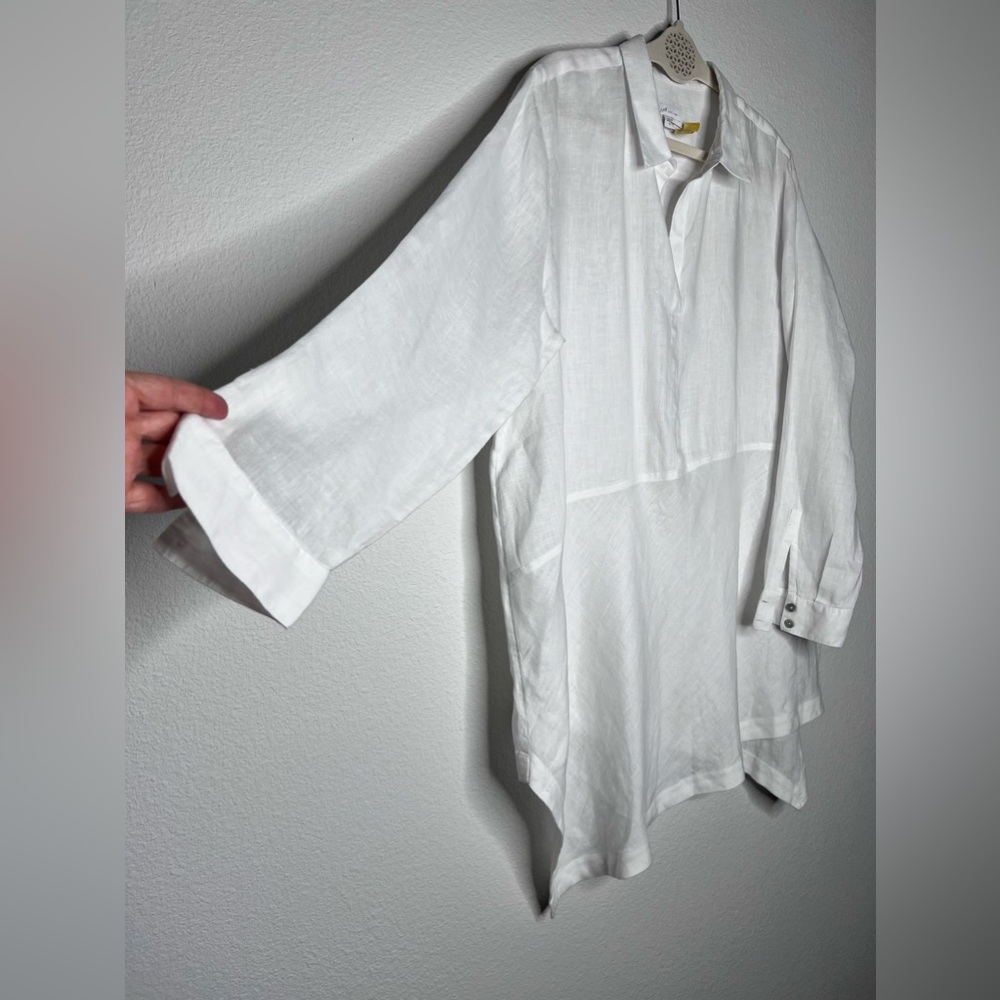 J.Jill TOP  Long SLEEVES LINEN  BOHO Size XL Relaxed Lagenlook Asymmetrical Hem - Picture 3 of 6